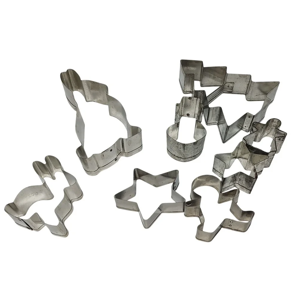 Vintage Holiday Metal Cookie Cutter Christmas Easter Small to Large Set of Eight
